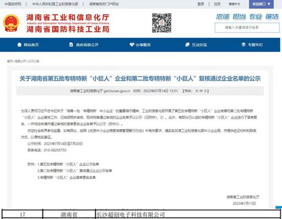 喜报！热烈庆祝超创电子入选国家级第五批专精特新“小巨人”企业